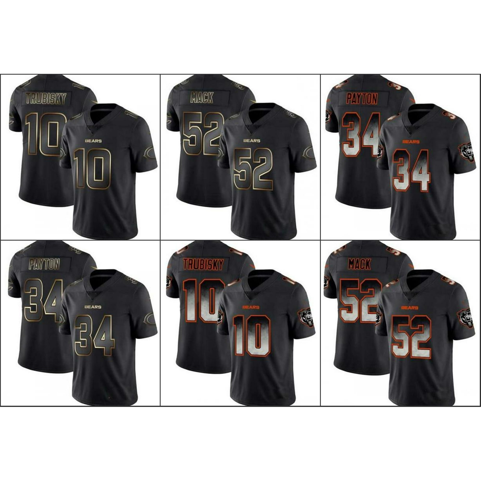 NFL_Jerseys Jersey Chicago''Bears''Men Limited #52 Khalil Mack 10 Mitchell  Trubisky 34 Walter Payton Smoke Fashion''NFL'' Black Golden Jersey 