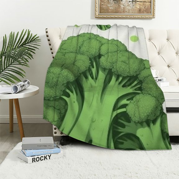 QZHH Broccoli, Thickened Throw Blankets,Broccoli and Dots,Super Soft Flannel Cozy Blankets for Adults,Washable Lightweight Fuzzy for Sofa Bed Office,Green White