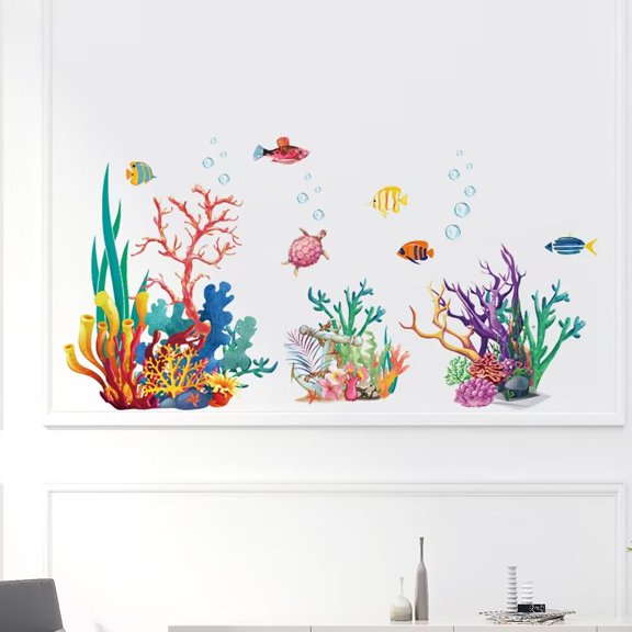 wondever Ocean Seaweed Grass Wall Stickers Turtle Under The Sea Peel and Stick Wall Art Decals for Baby Nursery Kids Bedroom Bathroom