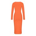 thumbnail image 4 of IROINNID Cocktail Dress for Women Wedding Guests Dresses for Women Solid Winter Round Neck Slim Thickened Dress Long Sleeve Round Neck Knee Length Dress Savings,Orange, 4 of 7