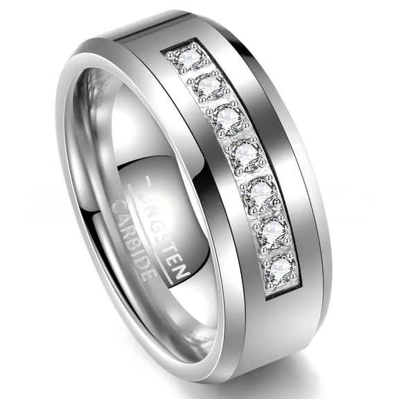 8mm Wide Men's Tungsten Ring with Cubic Zirconia