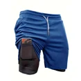 thumbnail image 5 of 5pcs High Stretch Sports Shorts 5pcs Men's 2-in-1 Double Layer Shorts With Inner Pocket, High Stretch Sports Shorts For Summer Gym Workout Training, 5 of 10