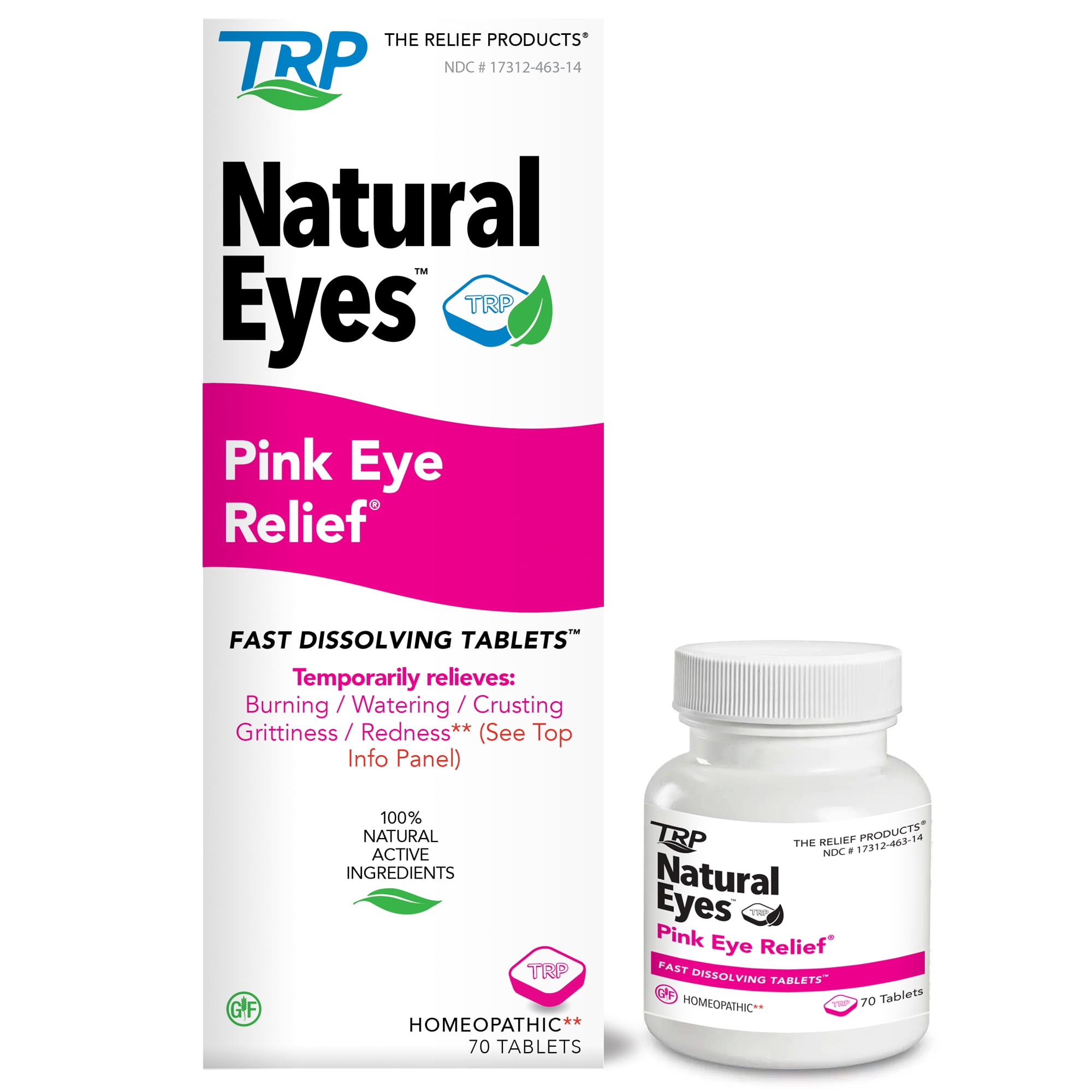 The Relief Products, Natural Eyes, Pink Eye Relief, Fast Dissolving Tablets,  70 Ct