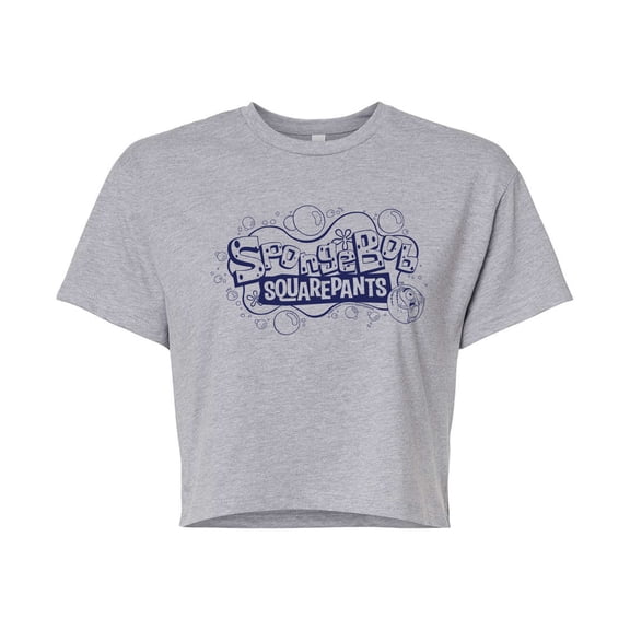 SpongeBob SquarePants - Plankton Bubble Logo - Juniors Cropped Cotton Blend T-Shirt