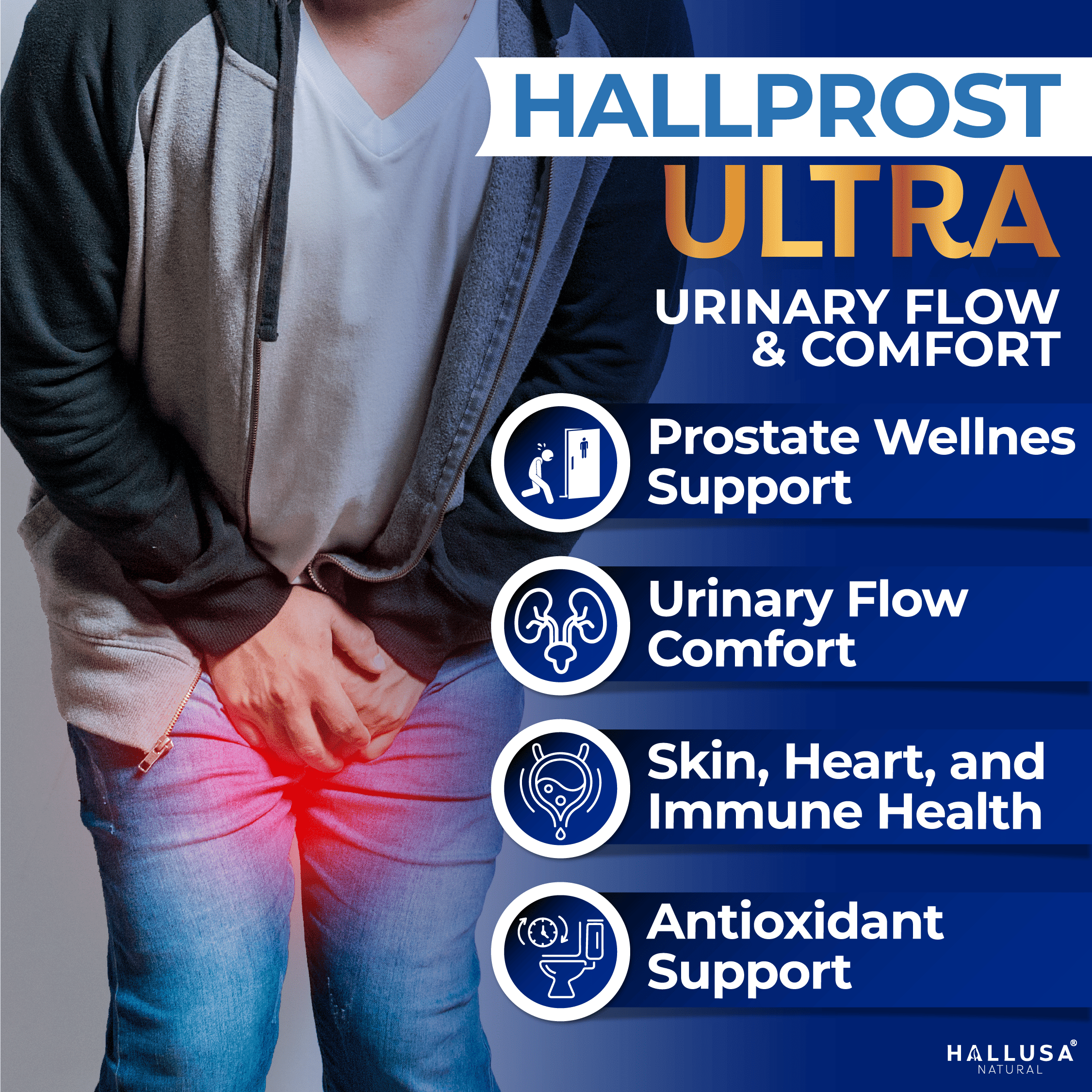 Hallprost Ultra Prostate Health Supplement for Men, Saw Palmetto 810mg Complex, Urinary Flow & Bladder Support, 60 Capsules | Hallusa Natural