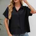 thumbnail image 1 of Hauts d'Été pour Femmes, Shorts pour Femmes, Chemise Décontractée Mode Unie Col en V Manches Courtes, 1 of 4