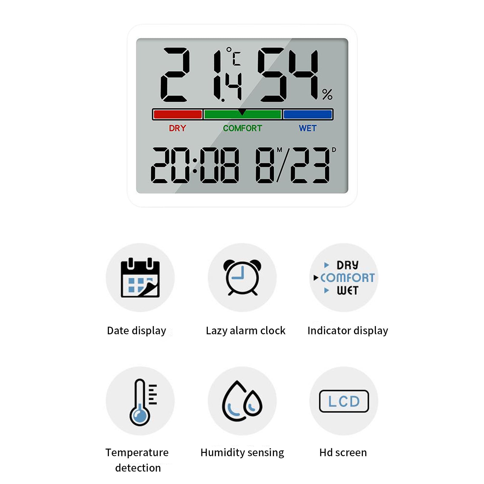 Indoor Digital Clock with Temperature and Humidity Sensor, Color