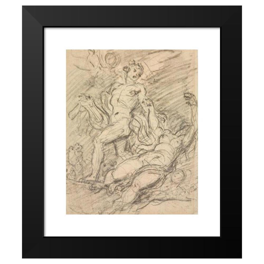 Jean-Honoré Fragonard 12x14 Black Modern Framed Museum Art Print Titled - Orpheus and Eurydice (Recto) (C. 1761)