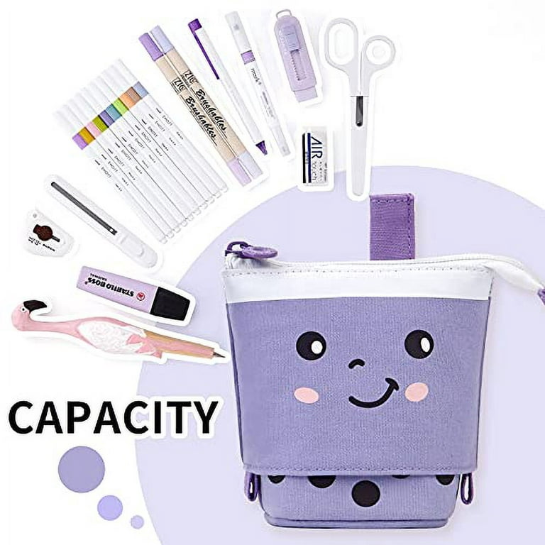 ANGOOBABY Cute Pencil Case Standing Pen Holder Telescopic Makeup Pouch Pop  Up Cosmetics Bag Stationery Office Organizer Box for Girls Students Women