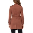 thumbnail image 4 of Allegra K Women's Notched Lapel Double Breasted Faux Suede Trenchcoat, 4 of 7