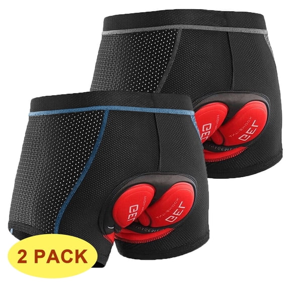 2 Pack Men’s Cycling Shorts with Gel Padded Bicycle Underwear Blue Liner Gray Liner XL