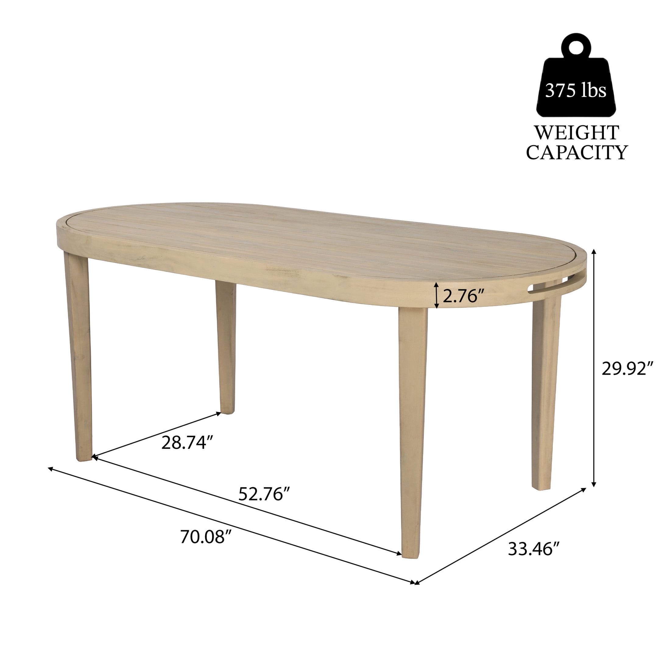Christopher Knight Home 70" Oval Acacia Wood Outdoor Dining Table, Slatted Top, Weathered Finish, Light Teak