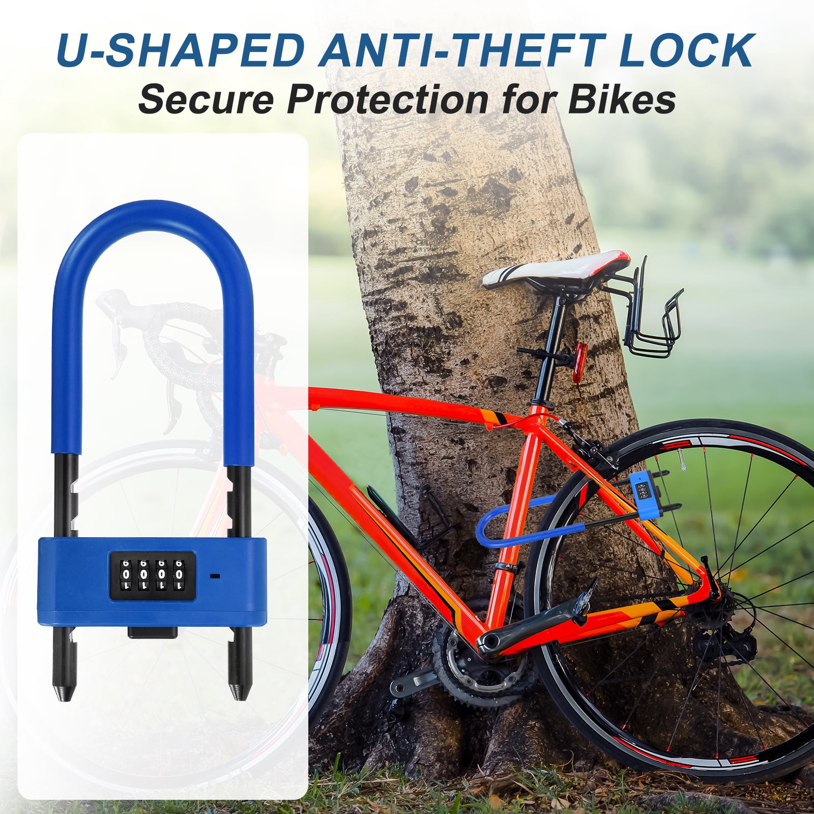 Uxcell 4 Digit Combination Padlock, Long Shackle Padlock - [4.92" - 6.89", Blue], U-Shape Adjustable Shackle Lock for Bicycles Electric Bikes Mountain Bikes Glass Doors Gates
