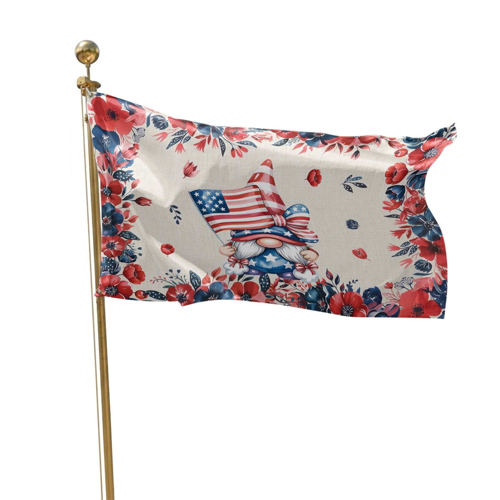 4th of July Flags for Outside 3x5 ft Patriotic Gnome Outdoor Flags Double Sided Grommets House Banner USA Flag Poppy Flower Patio Yard Flag for Outdoor Party Porch Independence Day Decor
