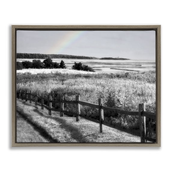 Stupell Industries Transitional Rainbow Over Countryside Brown Floating Frame Canvas Art, 31 x 25, by Graffitee Studios