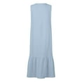 thumbnail image 5 of Light Blue Dresses for Women Solid Color Sleeveless Softy Dress Plus Size V-Neck Loose Fit Trendy Vacation Casual Dress Maxi Fashion Daily Gown Vest Sling Linin And Cotton Ruched Dress with Pocket,3XL, 5 of 5