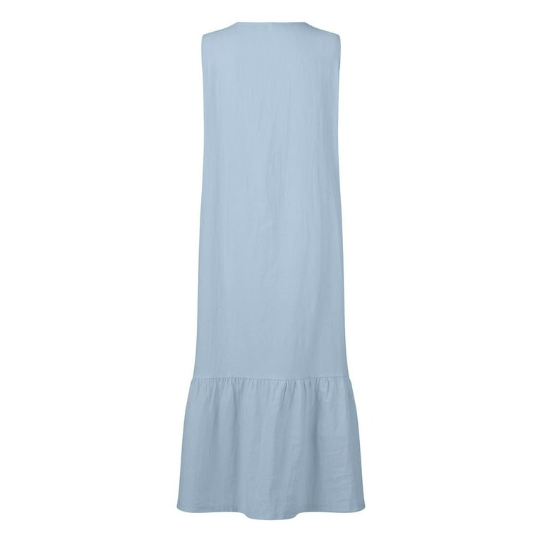 fartey Womens Cotton Linen Tank Dress Casual Sleeveless V Neck Vest  Sundress with Pockets Button Down Ruffle Hem Maxi Dresses - Walmart.com