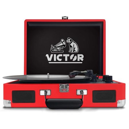 Victor Metro Dual Bluetooth Suitcase 3-Speed Turntable (Red)