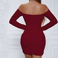 thumbnail image 5 of Wowcloth Women's Off-Shoulder Long Sleeve Pleated Bodycon Dress for Daily Wear and Parties, 5 of 5