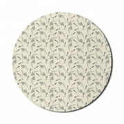Boho Mouse Pad for Computers, Botanical Themed Delicate Pastel Pattern with Natural Field Herbs Print, Round Non-Slip Thick Rubber Modern Mousepad, 8" Round, Cream and Charcoal Grey, by Ambesonne