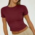 thumbnail image 7 of LISTHA Short Sleeve Crop Tops for Women Short Sleeve Tight Going Out Crew Neck Cropped T Shirts Summer Y2k Slim Fit Shirt Wine 2XL, 7 of 7