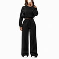 thumbnail image 2 of Xinoom Women 2 Piece Off Shoulder Tracksuit, Long Sleeve Slanted Shoulder Sweatshirt & Drawstring Wide Leg Pants with Pockets, Casual Matching Outfit Gift for Women Evening Party Black,M, 2 of 6