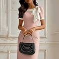 thumbnail image 2 of MORTTIC Women's Elegant Bow Detail Bodycon Short Sleeve Knee-Length Party Dress with Contrast Trim Pink XL, 2 of 4