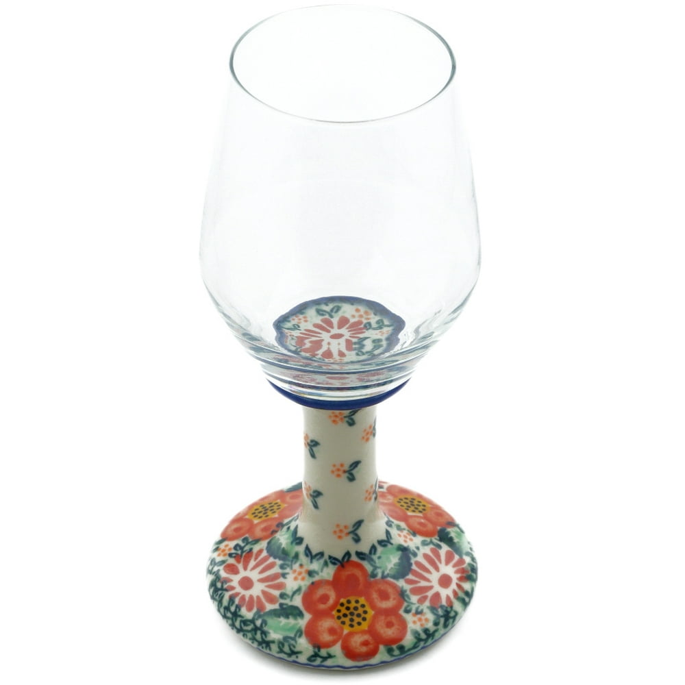 Polish Pottery Wine Glass 10 oz Polmedia Red Passion Theme UNIKAT Hand
