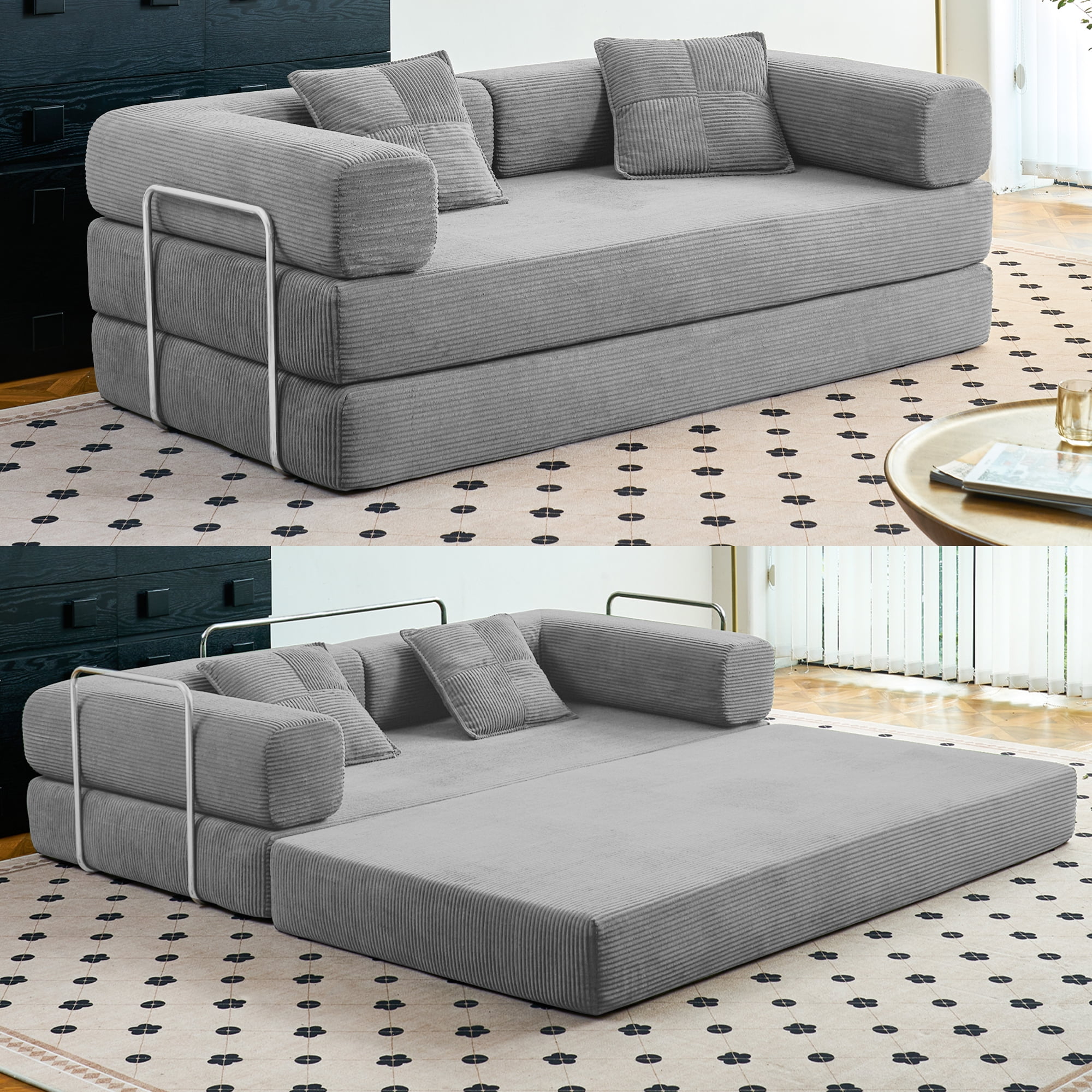 YINIX 62.9" Sleeper Sofa with Two Pillows, Comfy Modular Convertable Sofa Couch for Living Room, Small Spaces, Gray