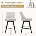 thumbnail image 2 of BENESKY Swivel Bar Stools Set of 2, Modern Counter Height Bar Stools with Back and Wood Legs, 26" H Seat Height Upholstered Barstools Bar Chair for Kitchen Island Home Bar, Linen Fabric Beige, 2 of 8