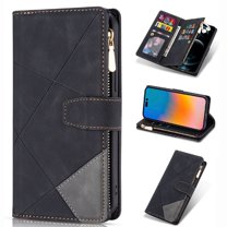 ELEHOLD Multi-Functional Leather Wallet Case for Samsung Galaxy A14 5G,Large Capacity 9 Card Slots Zipper Pocket Kickstand Magnetic Clasp Lanyard Shockproof Flip Case,Black