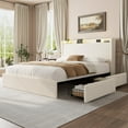 thumbnail image 1 of BeesClover Upholstered Bed Frame with LED Headboard, Cloud Bed Frame with LED USB Charging Station and 4 Storage Drawers, No Box Spring Needed, 1 of 8
