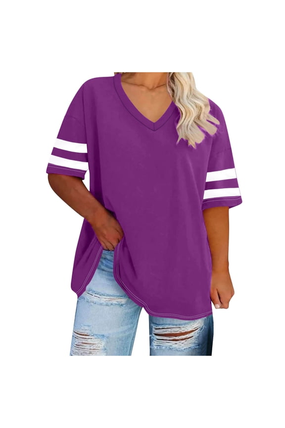 Womens Plus Size Tops Summer Short Sleeve Casual Loose Tunic V Neck Tee T Shirts 1X-5X