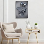 Silver Metallic Embracing Figures Canvas Wall Art, Modern 3D Abstract Love Sculpture Decor, Minimalist Couple Artwork For Bedroom, Living Room, Office, Ready To Hang 12*18inch(30*45cm)