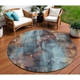 thumbnail image 2 of HomeRoots 623379 8 ft. Blue & Gold Floral Washable Transitional Indoor & Outdoor Round Area Rug, 2 of 9