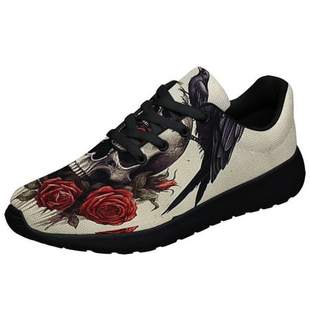

Raven Skull Roses Spooky Vibes Halloween Shoes Sneakers Black Size 10.5