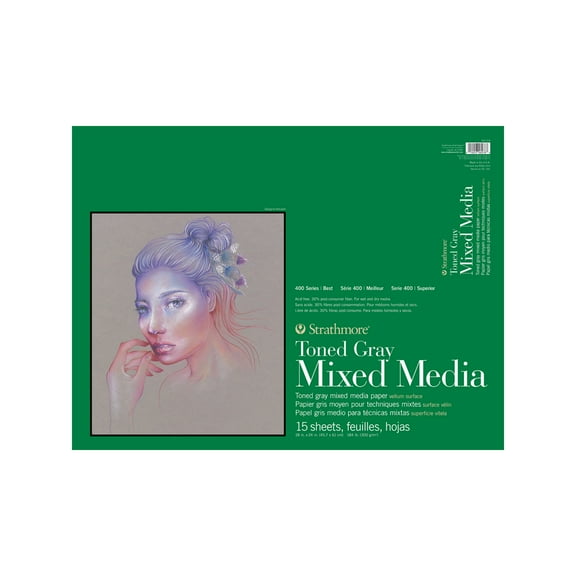 Strathmore Toned Mixed Media Paper Pad, 400 Series, 18 in x 24 in, 15 Sheets, Gray