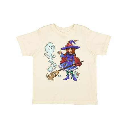 

Inktastic Halloween Cute Witch with Patchwork Cat and Ghost Gift Toddler Boy or Toddler Girl T-Shirt