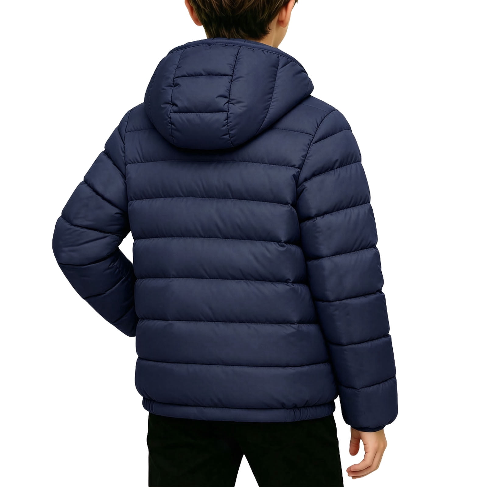 Jalioing Big Boys Winter Puffer Jacket Lightweight Long Sleeve Zipper Puffy Coat Solid Color Thermal Outerwear for Teen