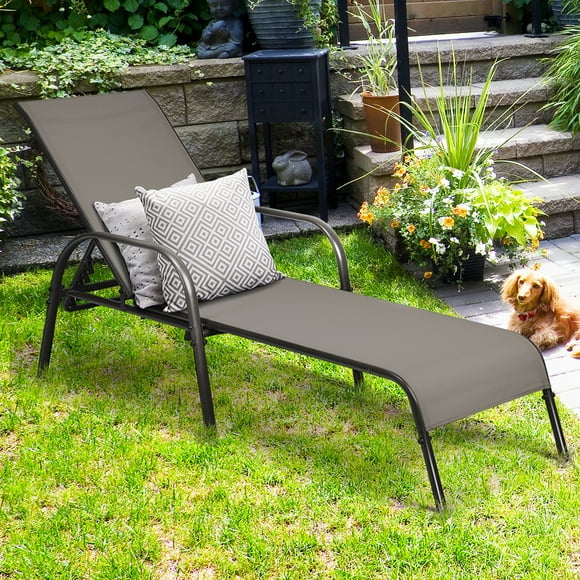 Costway Silla Reclinable Plegable de Exterior con Respaldo Regulable para Playa Balcón Piscina Veranda Café 192 x 66 x 61,5 cm