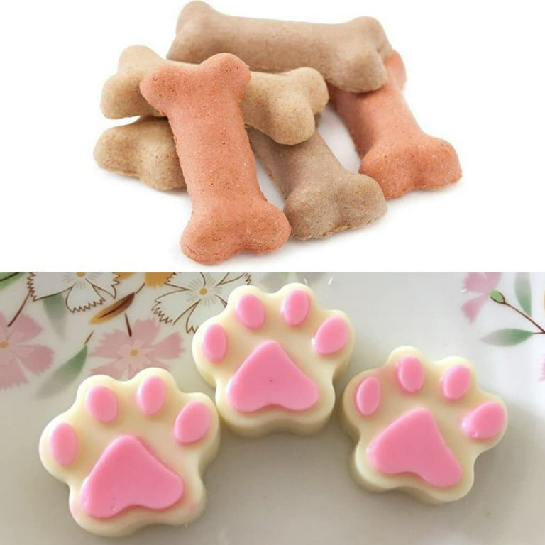 GeIoneve 3 Pcs Silicone Ice Cube Trays, Dog Treats Baking Molds Paws and Bones Cake Pan for Kids, Pets, Dog-Lovers Cookie Cutter