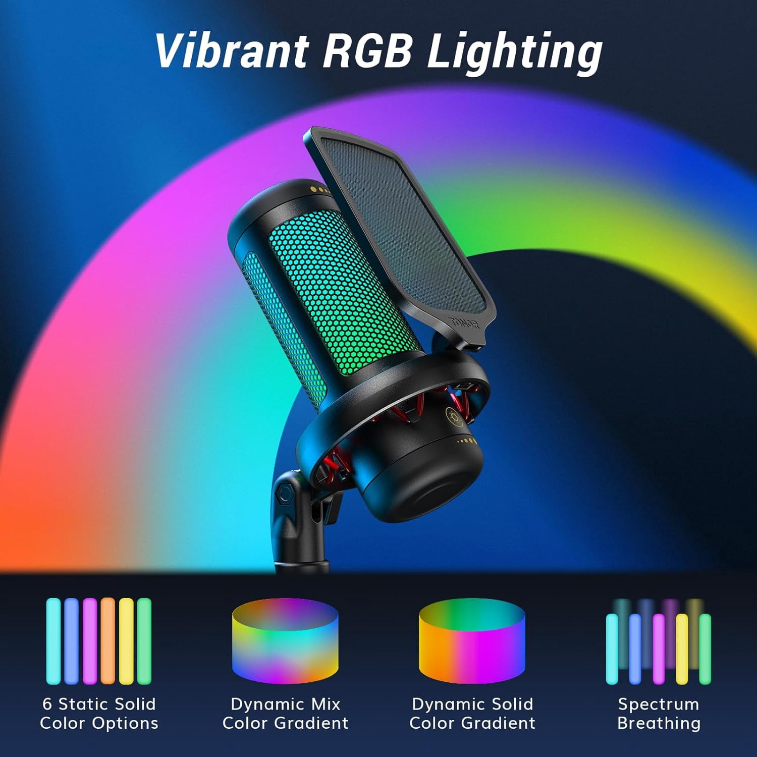 TONOR TC310+ Gaming Microphone Set  for PC/Laptop/PS4/5, Desktop USB Microphone with RGB, Quick Mute, for Twitch, Streaming, Podcast, Studio Recording, Discord Chatting, 200 cm/78 inch Cable