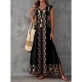 thumbnail image 6 of Multicolor Embroidered V-Neck Maxi Dress, Bohemian Casual Luxury Womens Sleeveless A-Line Dress, 6 of 8
