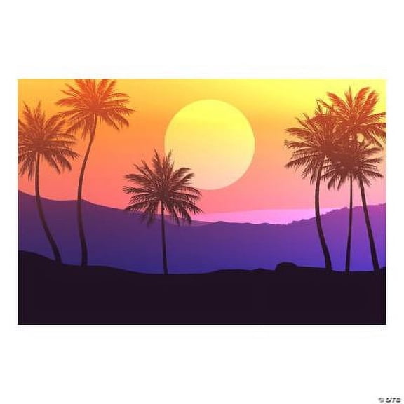 Palm Tree Sunset Backdrop Banner, Birthday, Party Decor, 2 Pieces