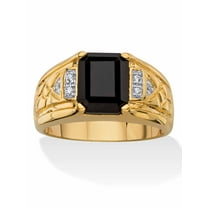 PalmBeach Jewelry Men's Emerald-Cut Genuine Black Onyx and Diamond Accent Etched Ring 18k Gold-Plated