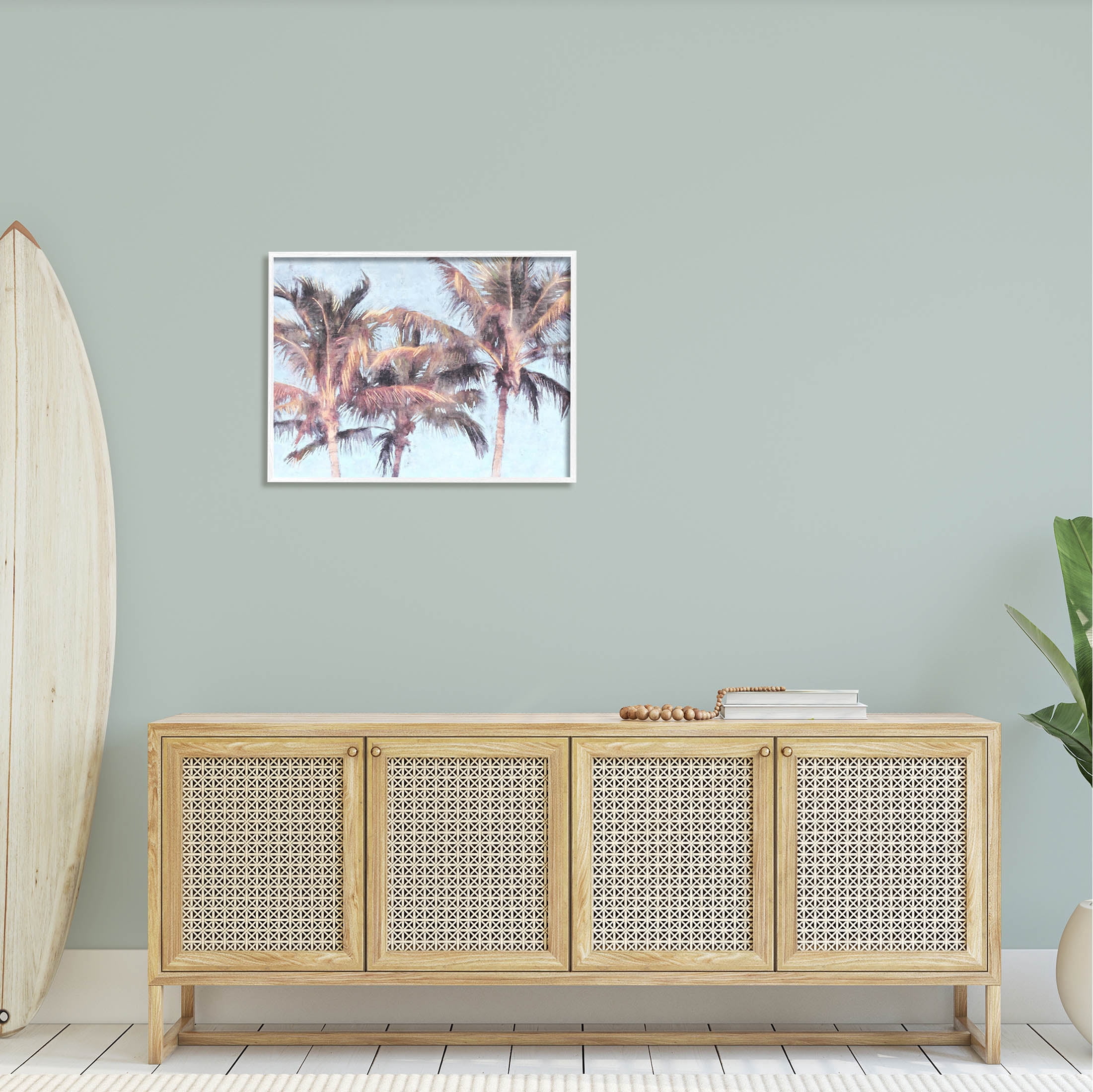 Stupell Industries Looming Palm Trees Tropical Sky Graphic Art White Framed Art Print Wall Art, Design by Nina Blue