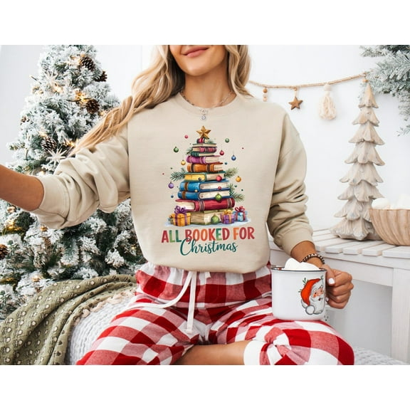 Tee Clo Booked For The Holidays Sweatshirt Book Lover Librarian Cozy Winter Outfit, Full size S-5XL