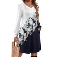 thumbnail image 4 of Ladies' Printed Casual Fashion V-Neck Long Sleeve Mid Length Dress with Floral Style for Spring and Autumn Gatherings,Black,L, 4 of 5