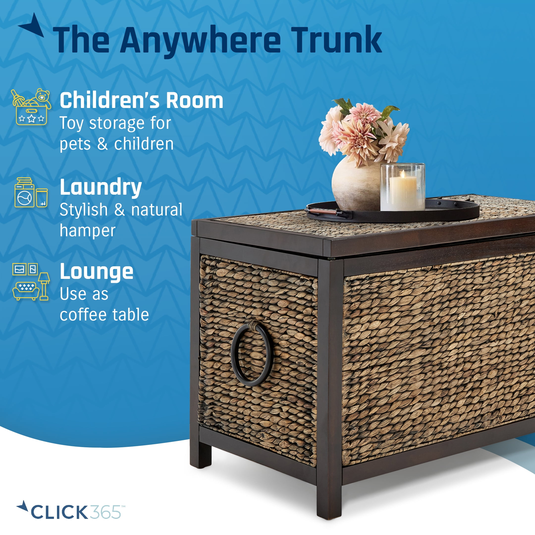 ClickDecor Wilson Farmhouse Wicker Trunk Acacia 30" Storage Basket Rustic Brown