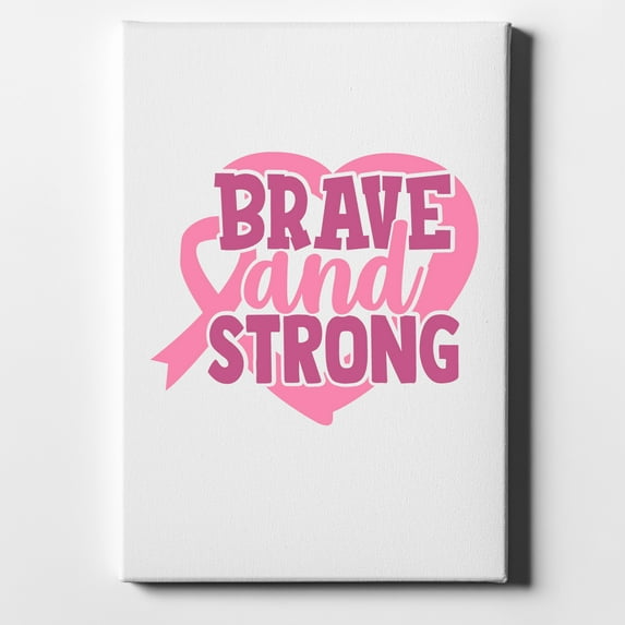 Pink Ribbon Cancer - Brave & Strong - 11" x 14" - Decorative Canvas Wall Art - White Edge - 5/8" Gallery Wrapped